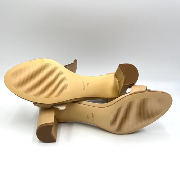 10W 10 WIDE WIDTH Nine West Pruce Nude Beige Tan Leather Heel Sandals Shoes - Picture 8 of 12